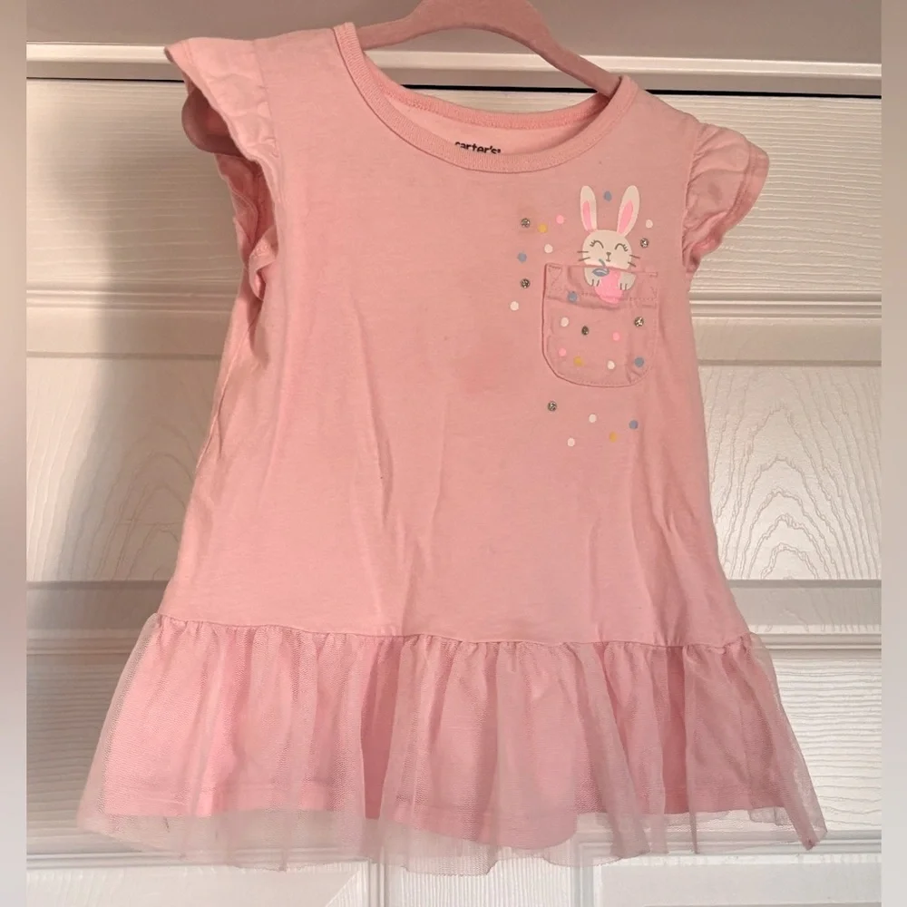 Used Carter’s Toddler Girl Pink Ruffle Sleeve Peplum Top with Bunny Design in 3T